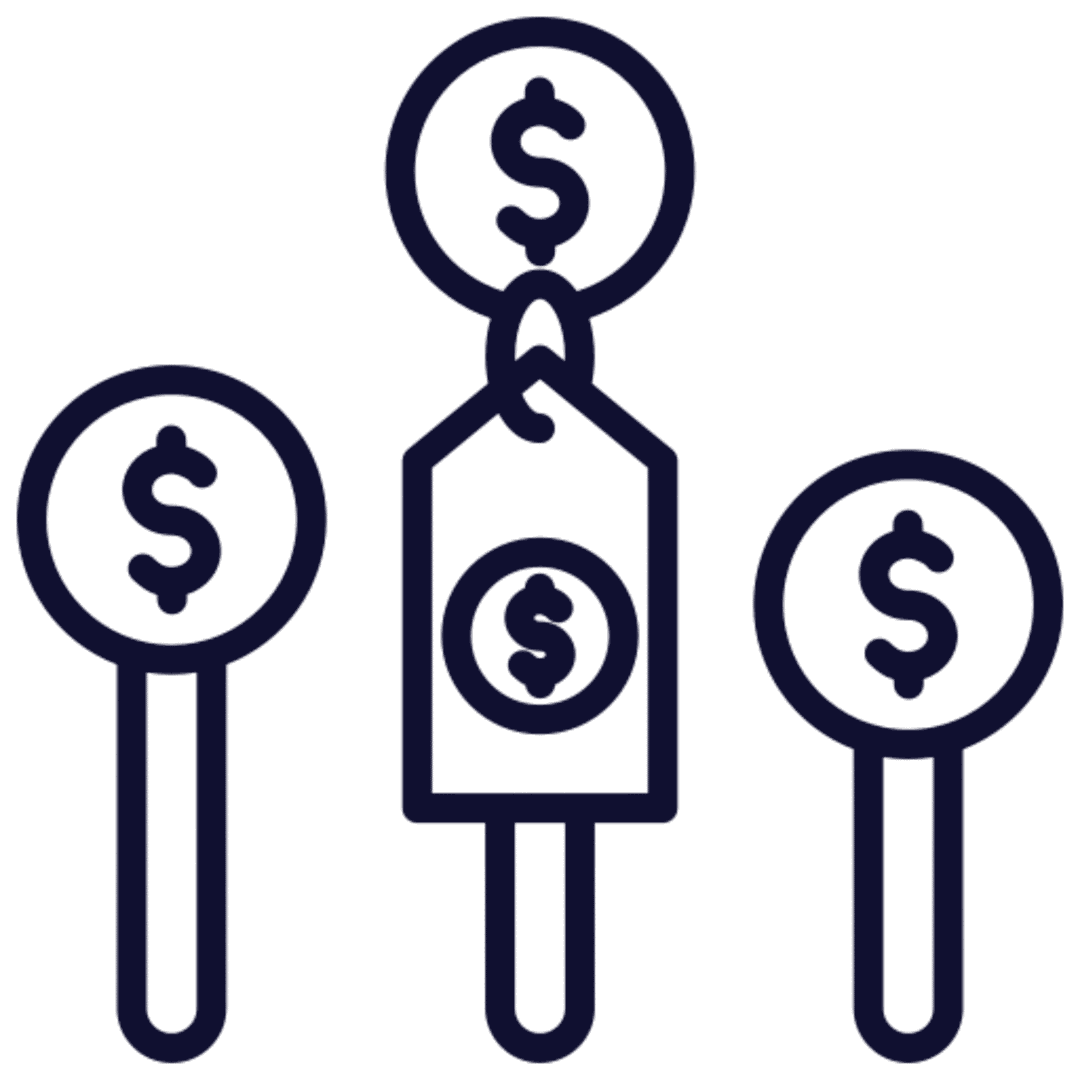 Icon depicting price tags and dollar signs.