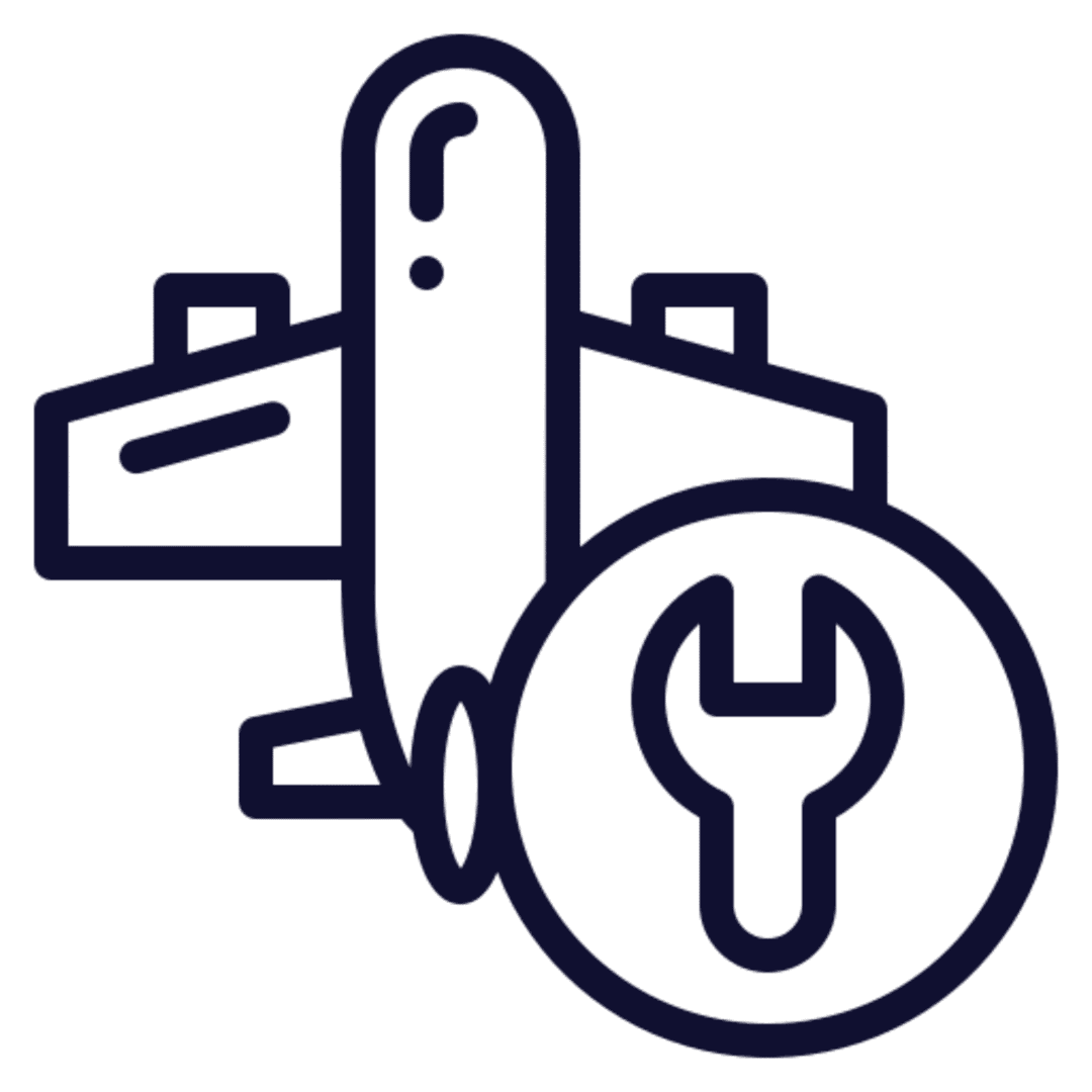 Airplane with a wrench symbol illustration