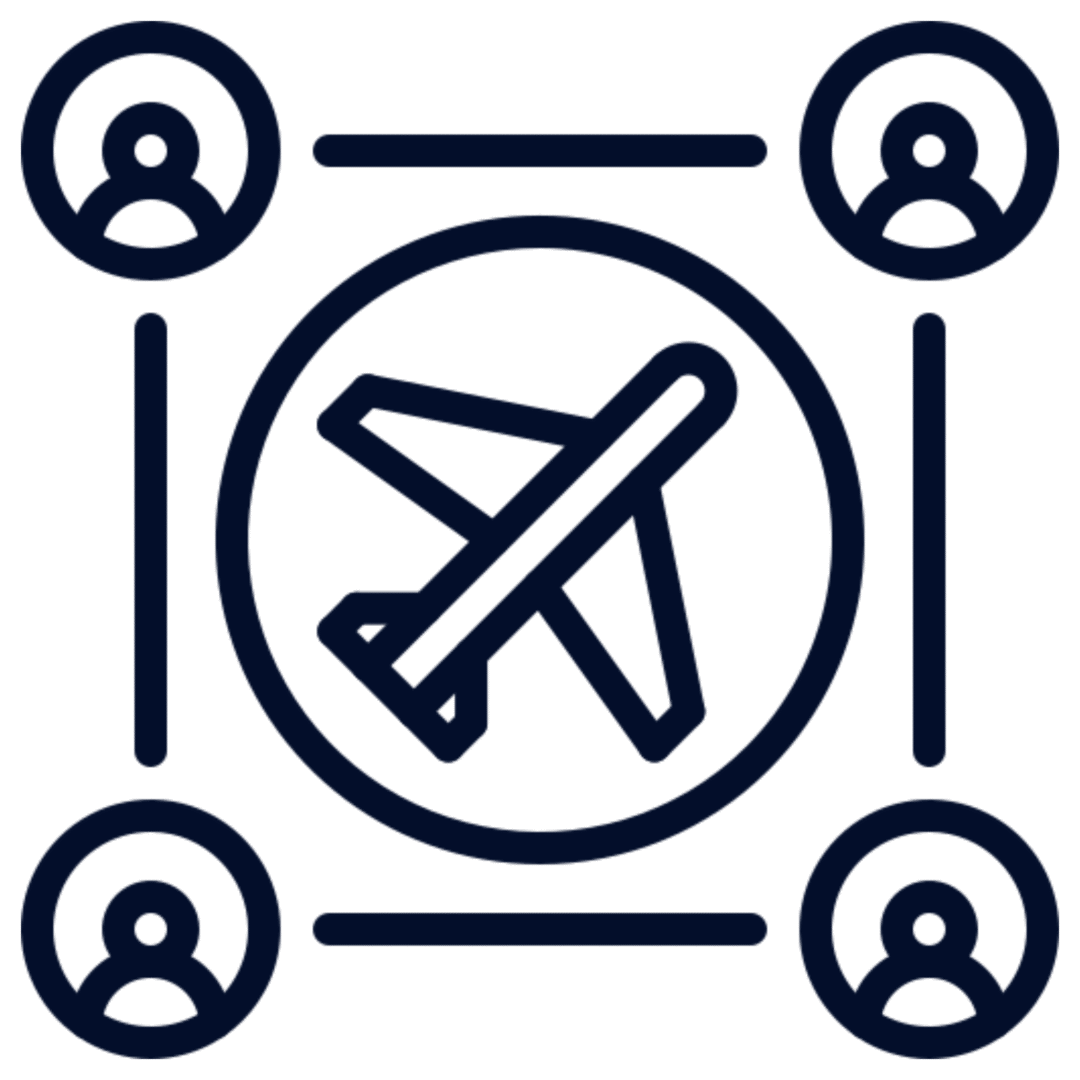 Graphic of airplane and people icons