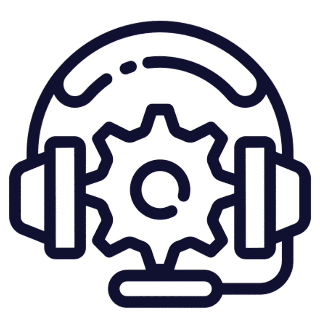 Icon showing headset and gear symbol