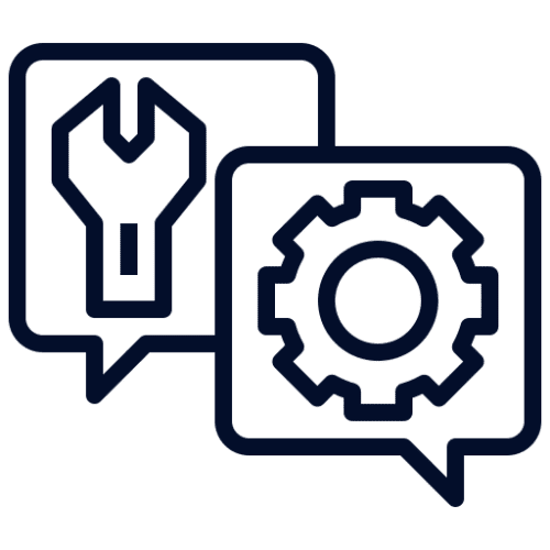 Icons representing tools and technical communication.